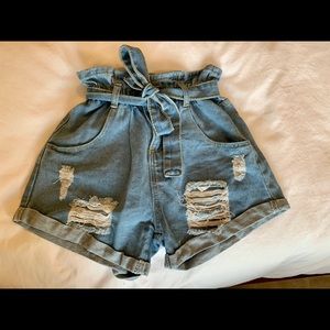 High-Waisted Bow Tie Jean Shorts